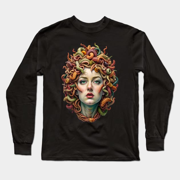 Medusa head - Woman with worms, surrealism weird Long Sleeve T-Shirt by Ravenglow